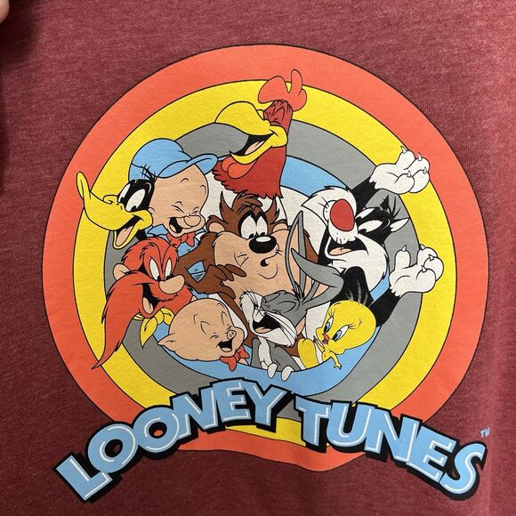 Looney Tunes | Red Bugs Bunny Warner Bros Hood Sweatshirt 90’s Vintage Medium - Picture 3 of 8